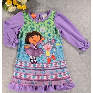 Y2K Nickelodeon Dora the Explorer Fleece Nightgown Pajamas Toddler Girls 3T 2008